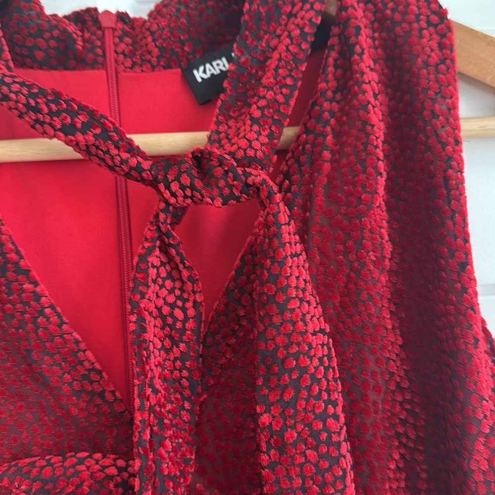 Karl Lagerfeld Red Crushed Velvet Dress - Picture 5 of 8